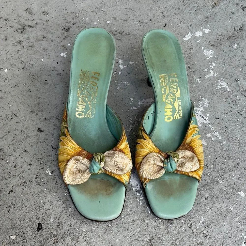 Ferragamo floral bow mules